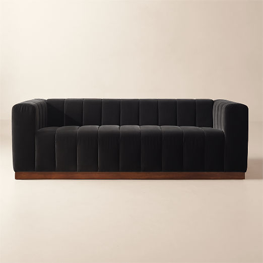 Forte 81" Channeled Sofa with Walnut Base Luca Storm