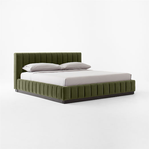 Forte Channeled Green Velvet King Bed