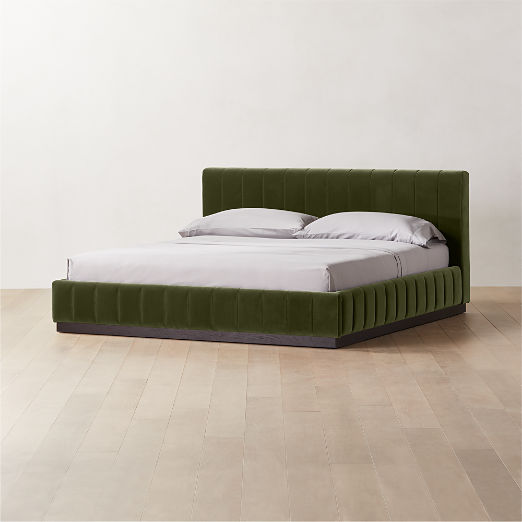 Forte Channeled Green Velvet King Bed