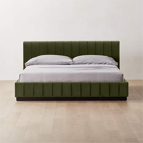 Forte Channeled Green Velvet King Bed