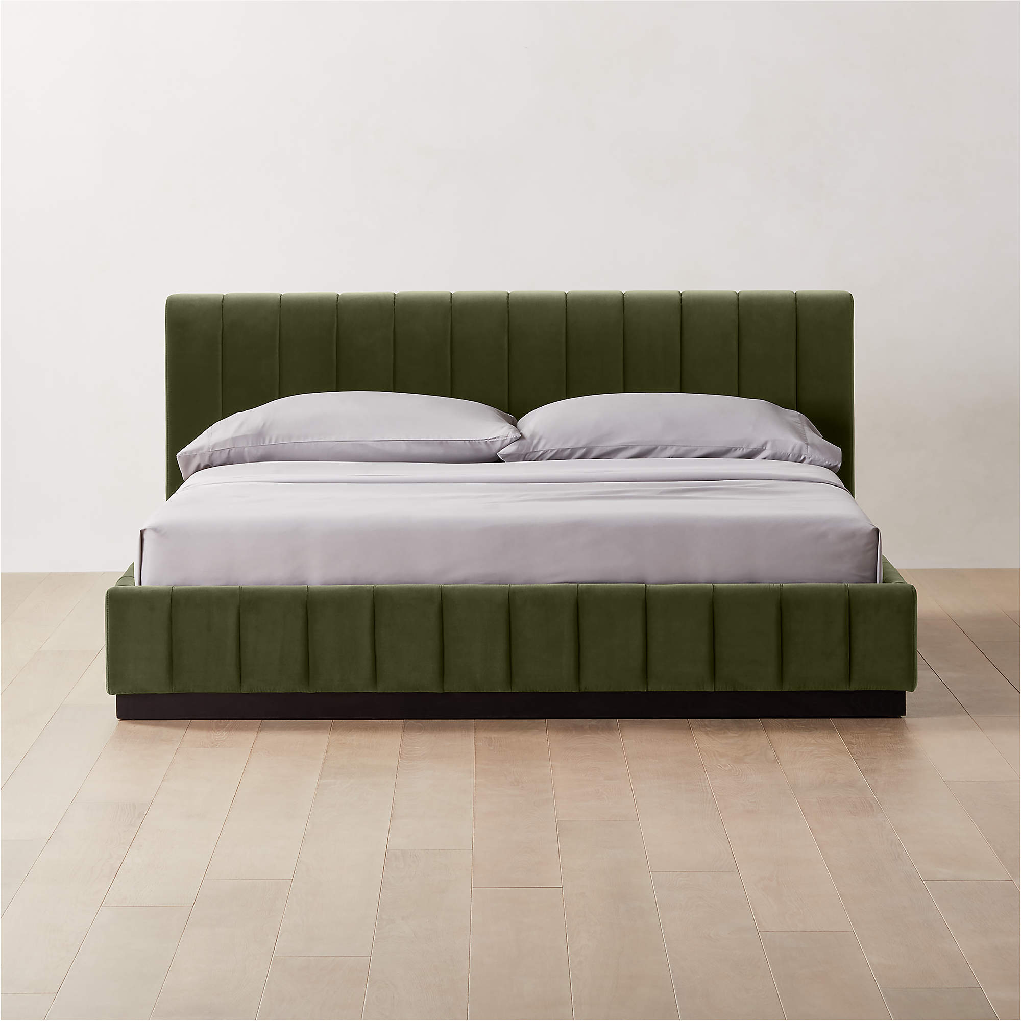 Forte Channeled Green Velvet King Bed + Reviews CB2