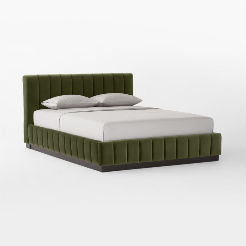 Forte Channeled Green Velvet Queen Bed - image 4 of 11