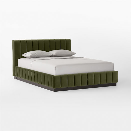 Forte Channeled Green Velvet Queen Bed