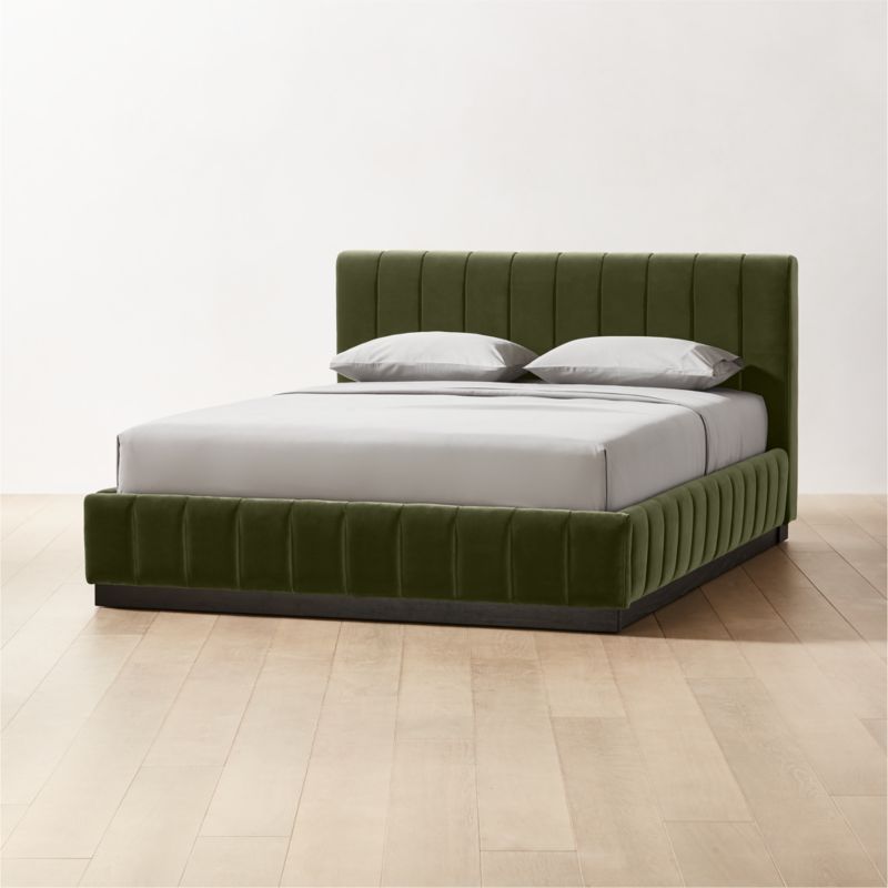 Forte Channeled Green Velvet Queen Bed - image 3 of 11