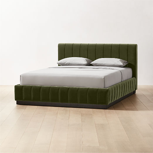 Forte Channeled Green Velvet Queen Bed