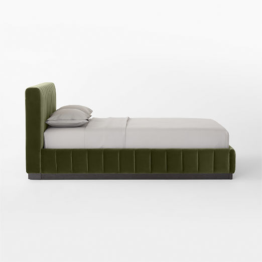 Forte Channeled Green Velvet Queen Bed