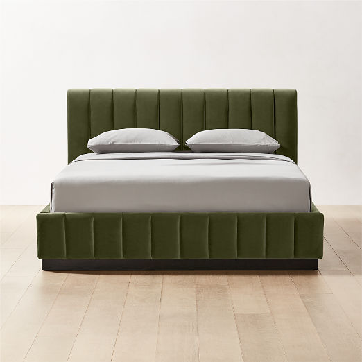 Forte Channeled Green Velvet Queen Bed