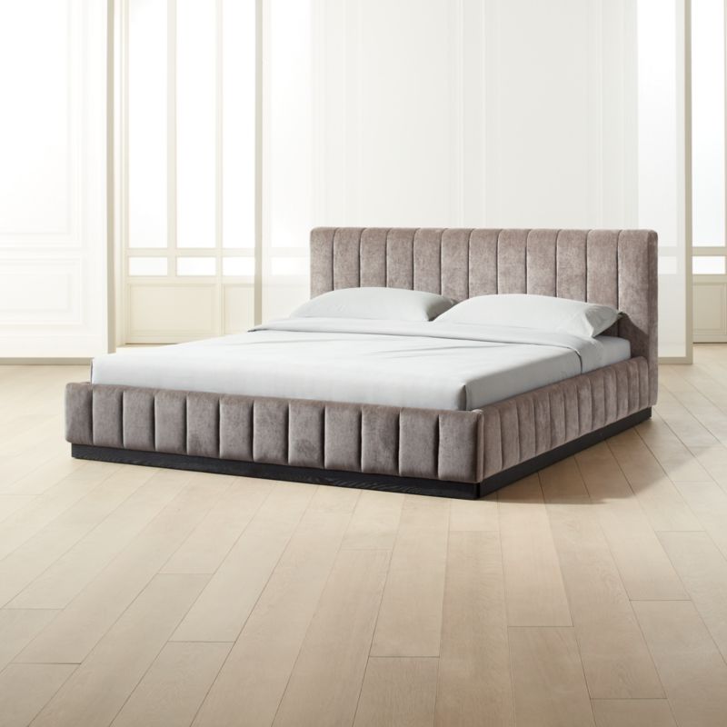 Forte Channeled Grey Velvet King Bed - image 4 of 10