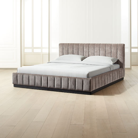 Forte Channeled Grey Velvet King Bed