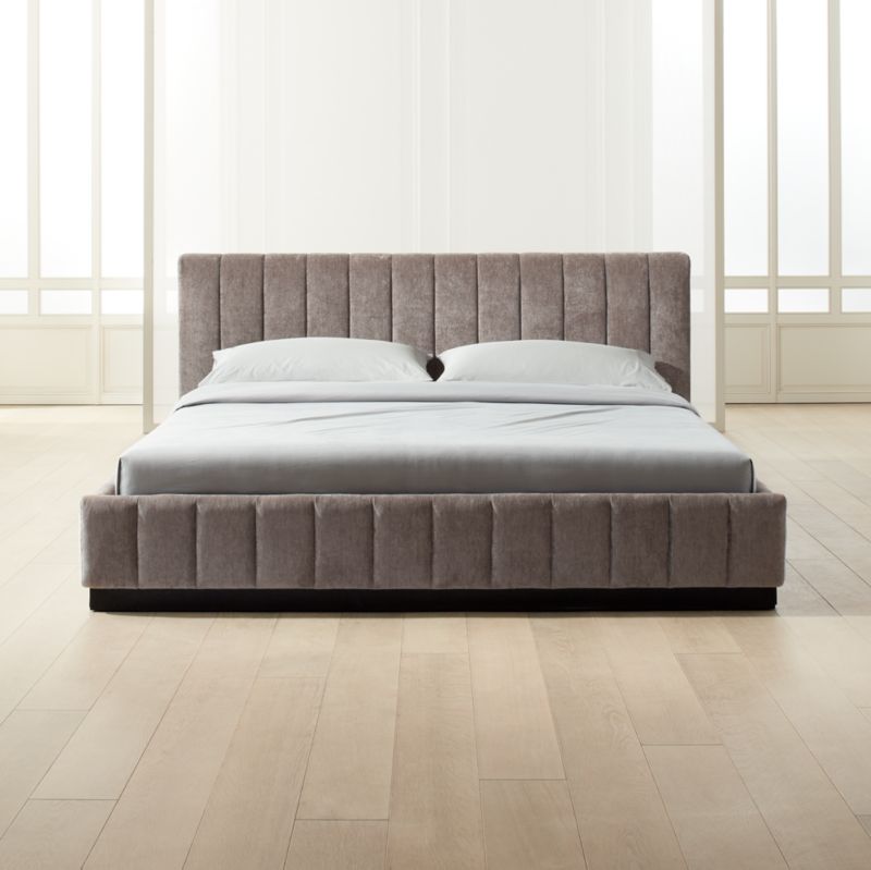 Forte Channeled Grey Velvet King Bed - image 0 of 10