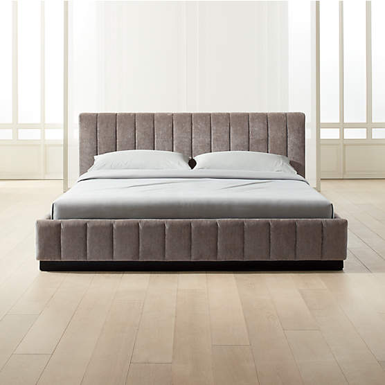 Forte Channeled Grey Velvet King Bed