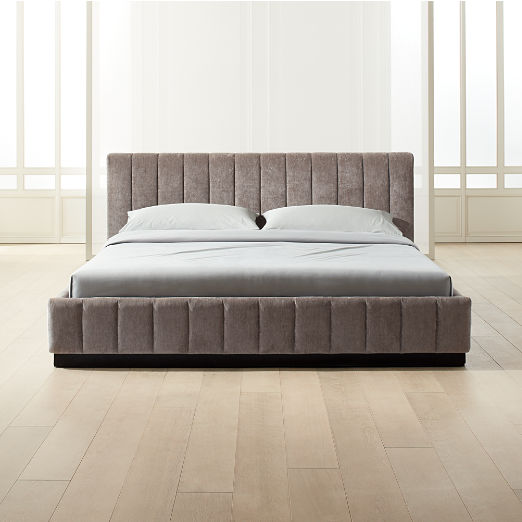 Forte Channeled Grey Velvet King Bed