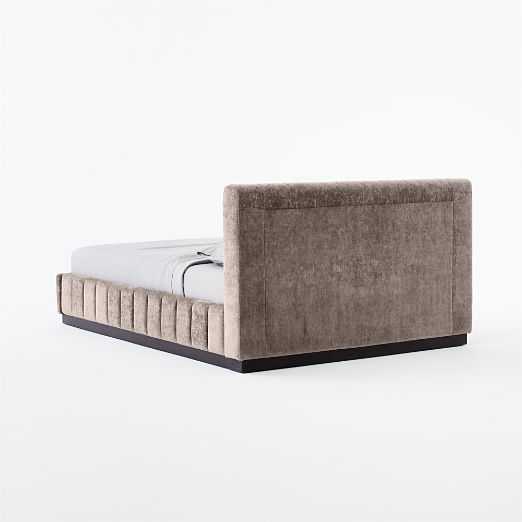 Forte Channeled Grey Velvet Queen Bed