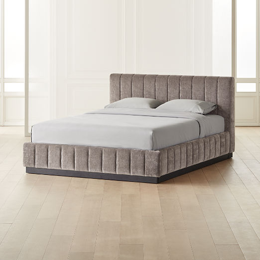 Forte Channeled Grey Velvet Queen Bed