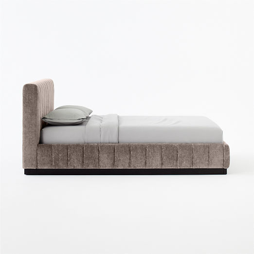 Forte Channeled Grey Velvet Queen Bed