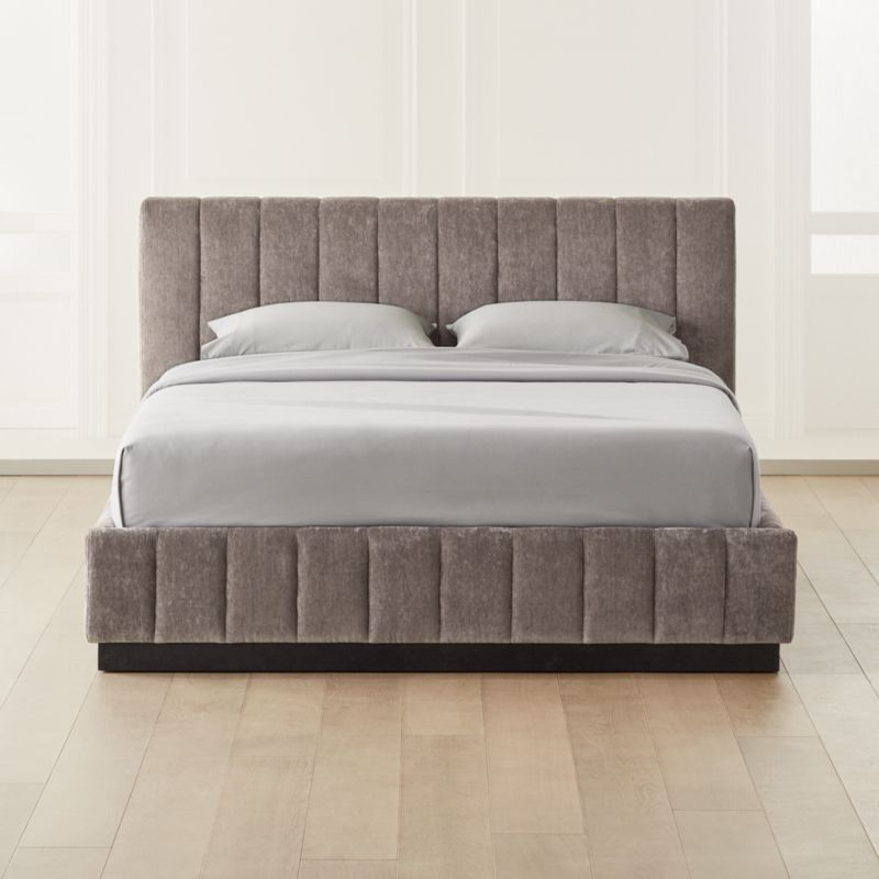 View Forte Channeled Grey Velvet Queen Bed details