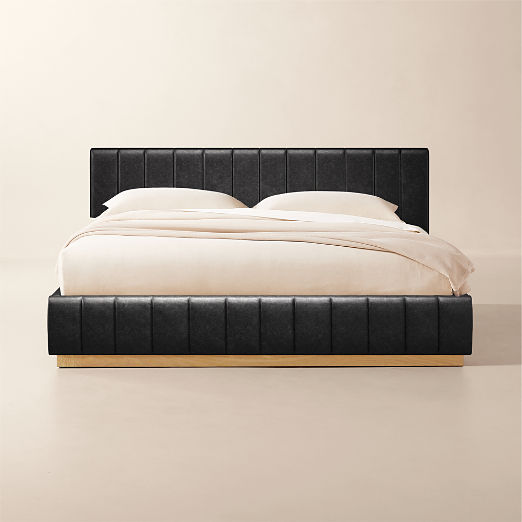 Forte Leather Queen Bed with Natural Base Bello Black
