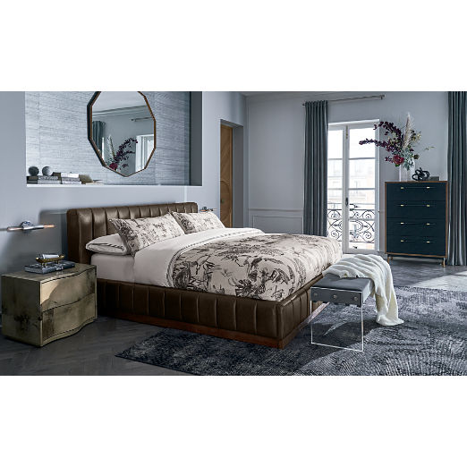 Oberlin 35" Black Vegan Leather and Wood 4-Drawer Tall Dresser