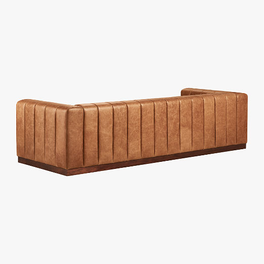 Forte 101" Extra-Large Channeled Leather Sofa with Walnut Base