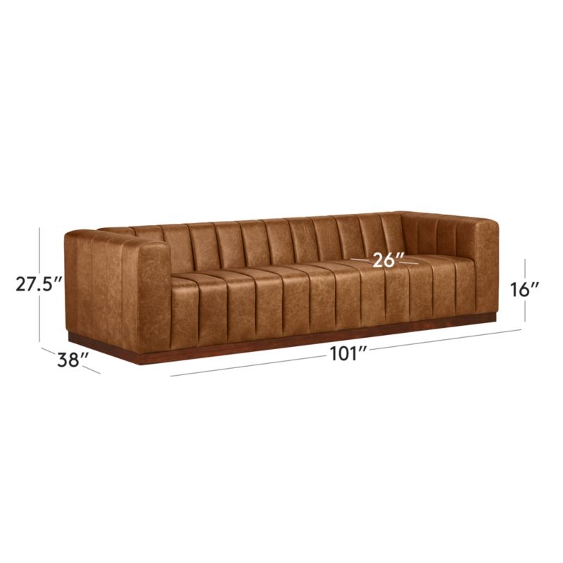 View Forte 101" Extra-Large Channeled Saddle Leather Sofa with Walnut Base - image 2 of 13