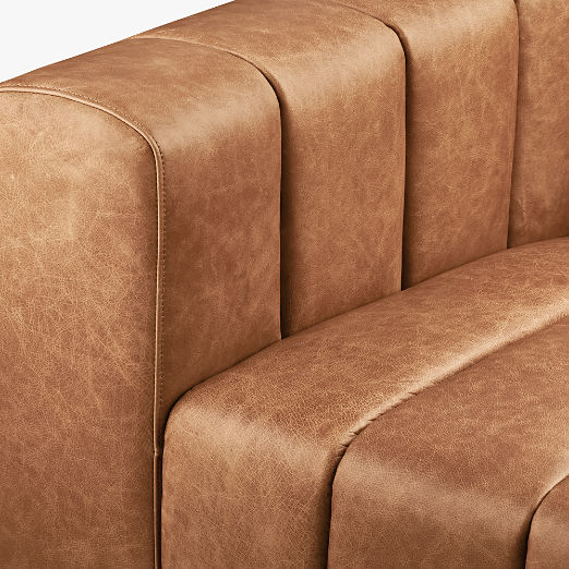 Forte Channeled Saddle Leather Sofa with Walnut Base (81"-101")