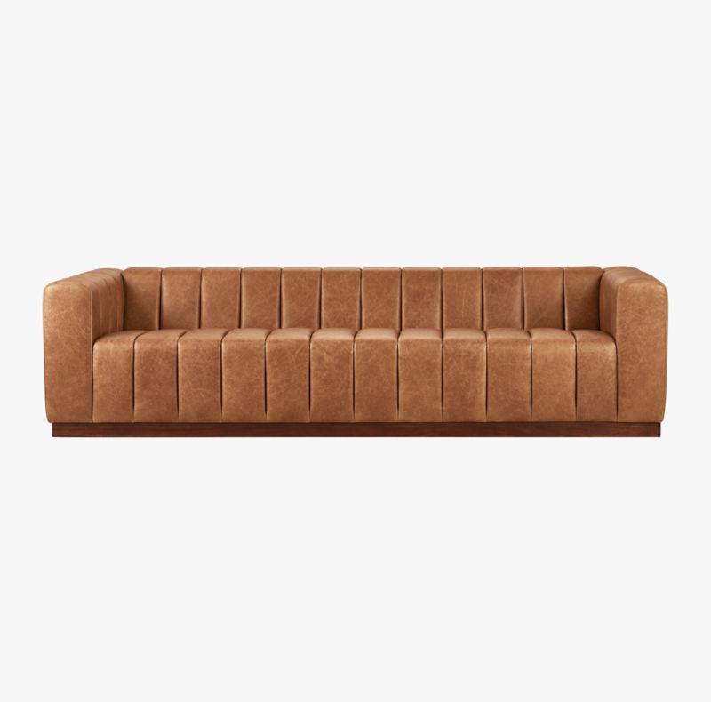 Forte 101" Extra-Large Channeled Leather Sofa with Walnut Base Bello Grey - image 6 of 10