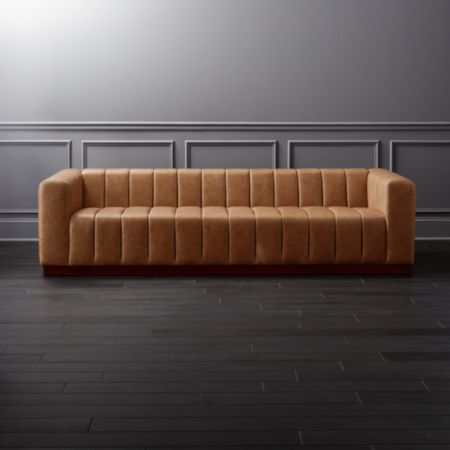 Forte Channeled Saddle Leather Extra Large Sofa