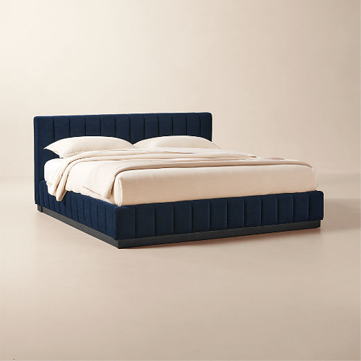 Forte Channel Tufted Navy Blue Upholstered King Bed