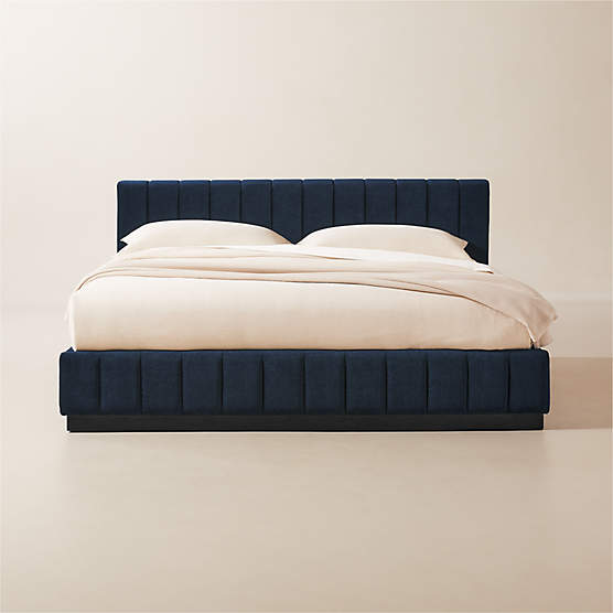 Forte Channel Tufted Navy Blue Upholstered King Bed