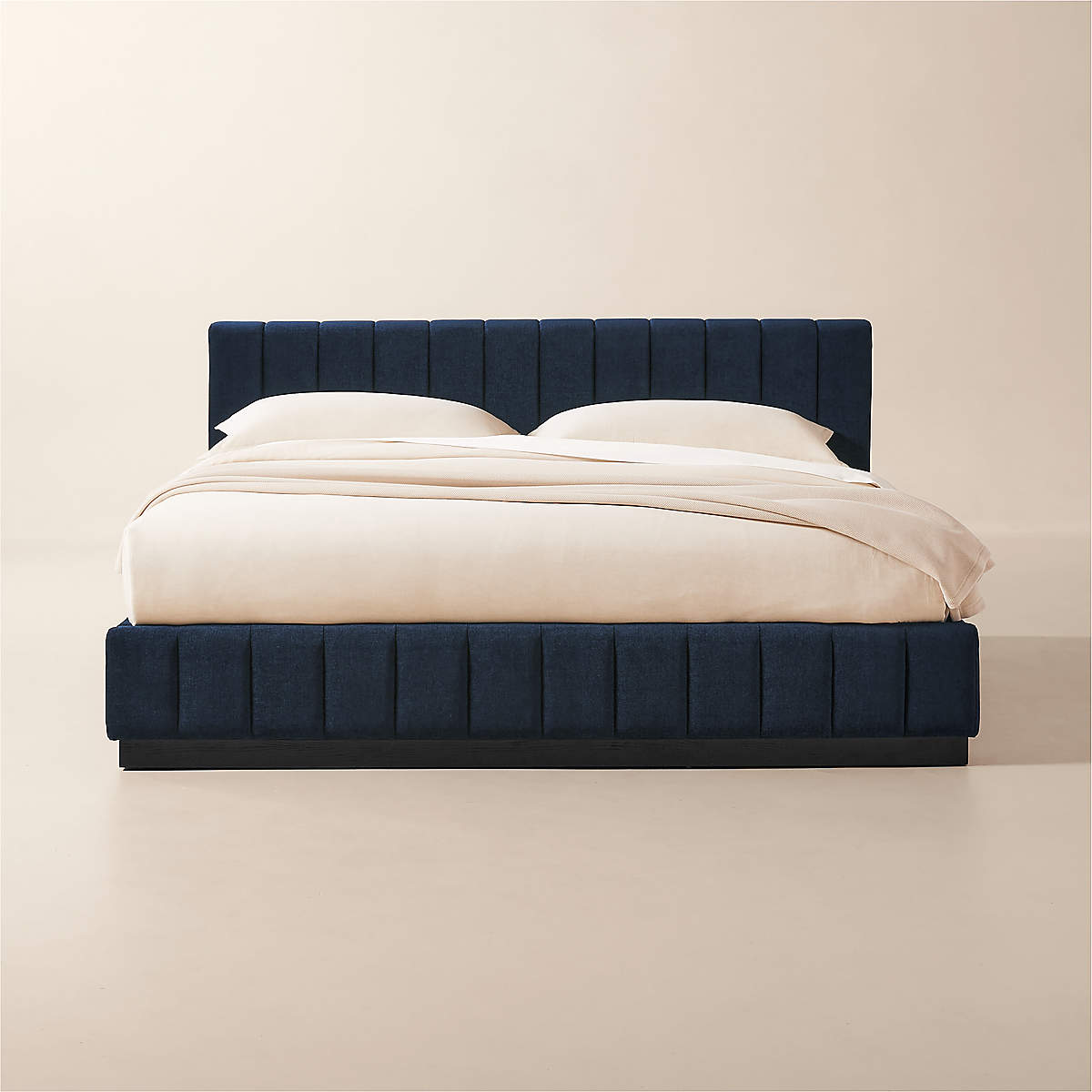 Forte Channel Tufted Navy Blue Upholstered King Bed | CB2