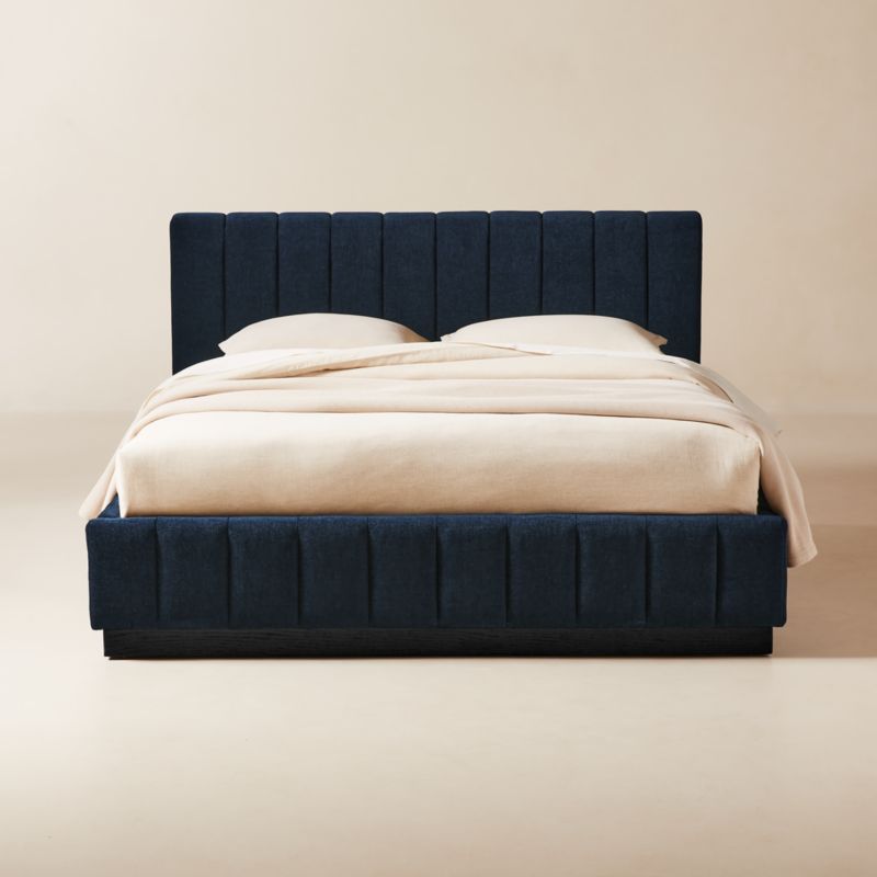 Forte Channel Tufted Navy Blue Upholstered Queen Bed - image 0 of 8