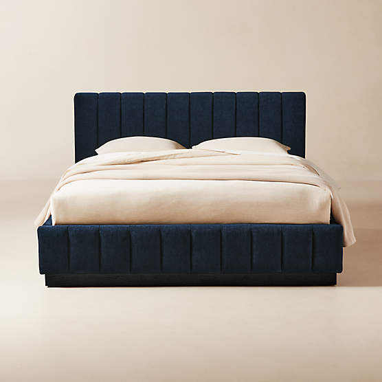 Forte Channel Tufted Navy Blue Upholstered Queen Bed