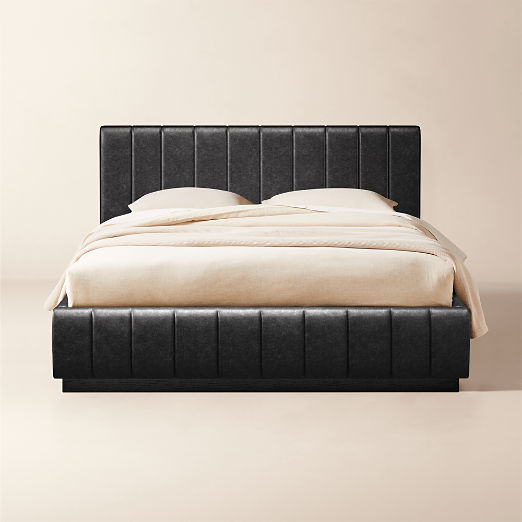 Forte Leather Queen Bed with Black Base Bello Black