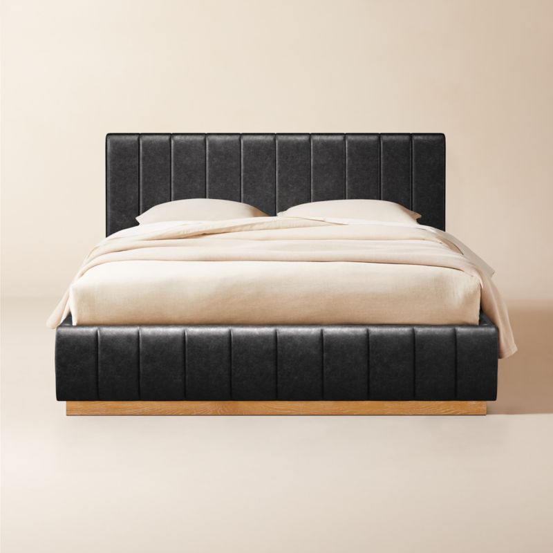 Forte Bello Black Leather Queen Natural Bed - image 0 of 2