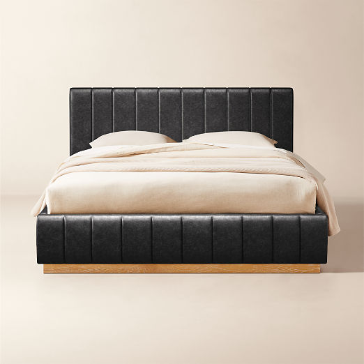 Forte Leather Queen Bed with Natural Base Bello Black