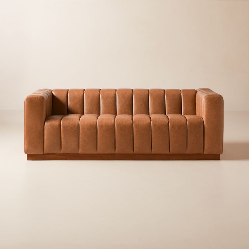 Forte 81" Channeled Saddle Leather Sofa with Walnut Base - image 0 of 13