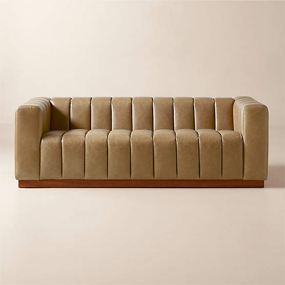 Forte 81" Channeled Saddle Leather Sofa with Walnut Base