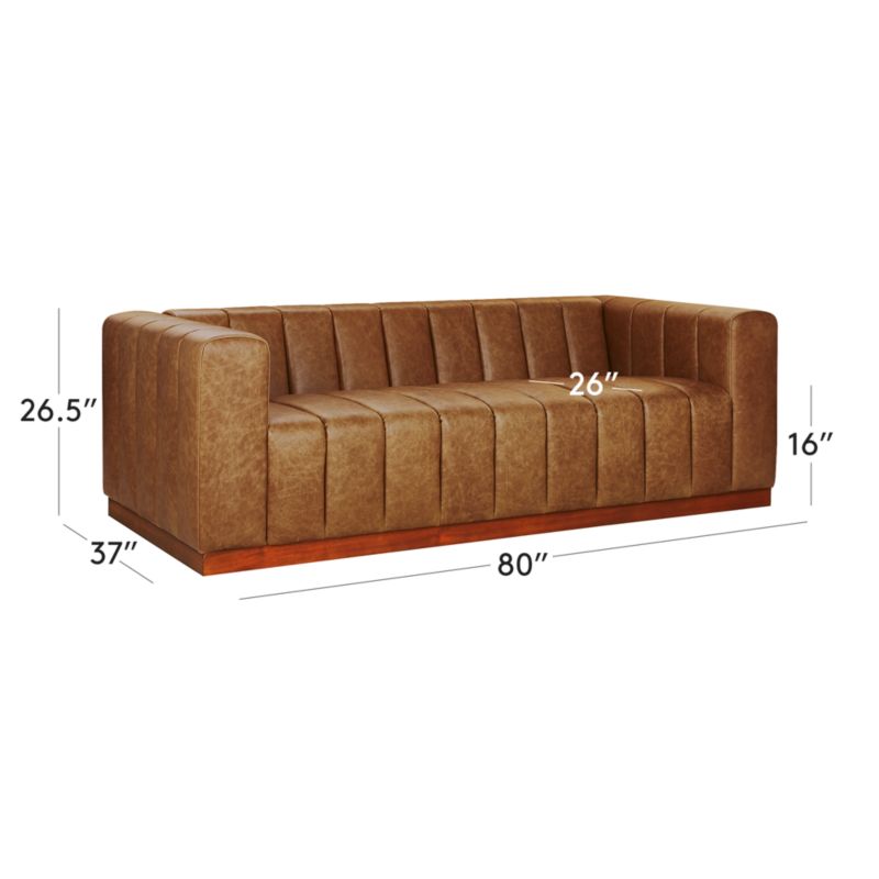 View Forte 81" Channeled Saddle Leather Sofa with Walnut Base - image 3 of 14