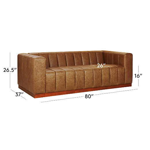 Forte 81" Channeled Saddle Leather Sofa with Walnut Base