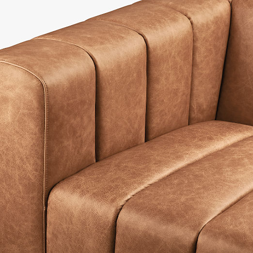 Forte 81" Channeled Saddle Leather Sofa with Walnut Base