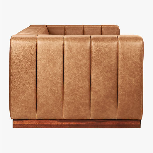 Forte 81" Channeled Saddle Leather Sofa with Walnut Base