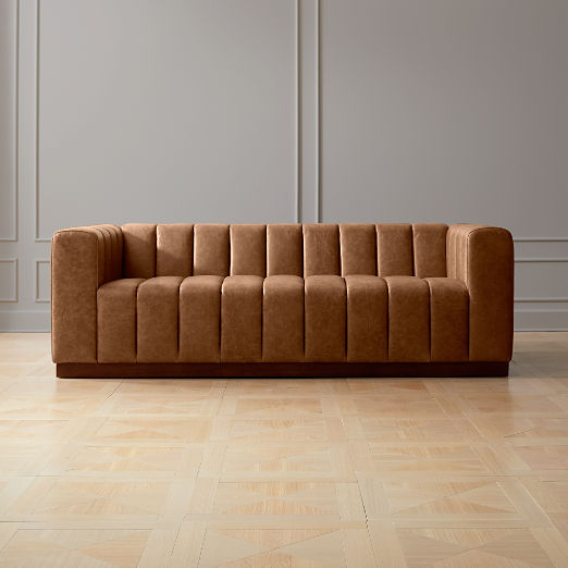 Forte Channeled Leather Sofa with Walnut Base Bello Black