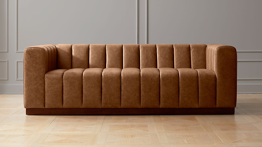 Forte Channeled Saddle Leather Sofa + Reviews CB2