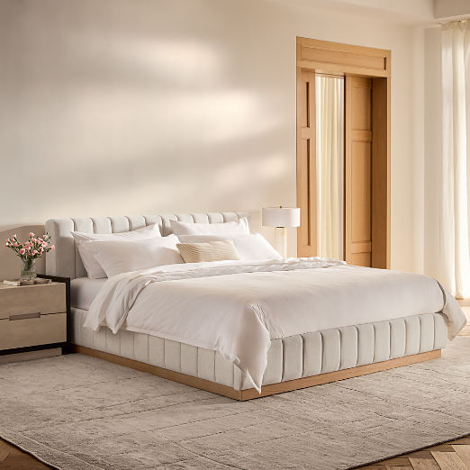 Forte Channeled White Performance Fabric Upholstered Bed