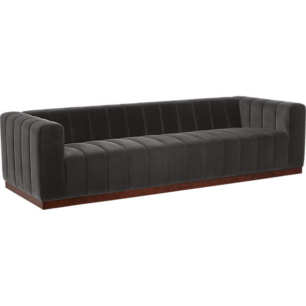 Forte 101" Extra-Large Channeled Charcoal Velvet Sofa | CB2