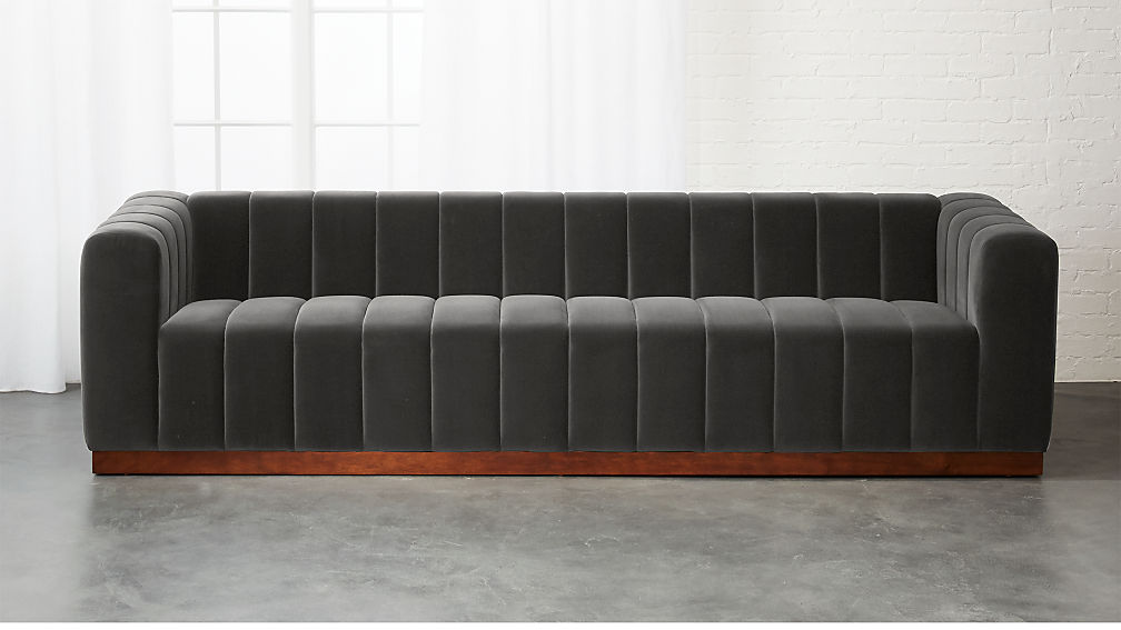 Forte Channeled Charcoal Velvet Sofa Reviews Cb2