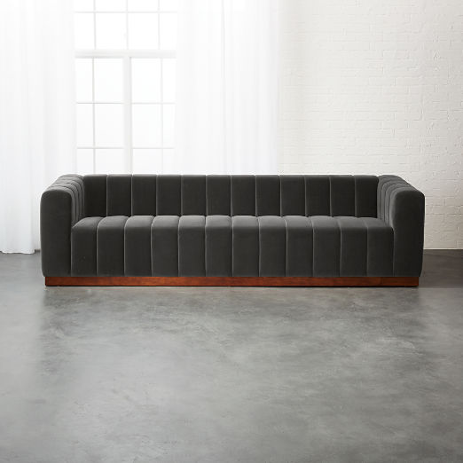 Forte 101" Extra-Large Channeled Sofa with Walnut Base Luca Storm