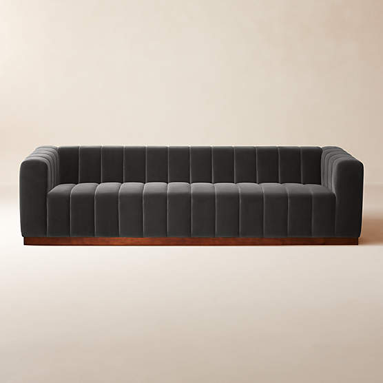 Forte 101" Extra-Large Channeled Sofa with Walnut Base Luca Storm