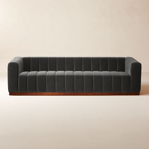Forte 101" Extra-Large Channeled Sofa with Walnut Base Luca Storm