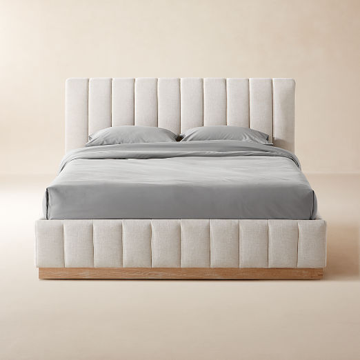 Forte Channeled White Performance Fabric Upholstered Queen Bed